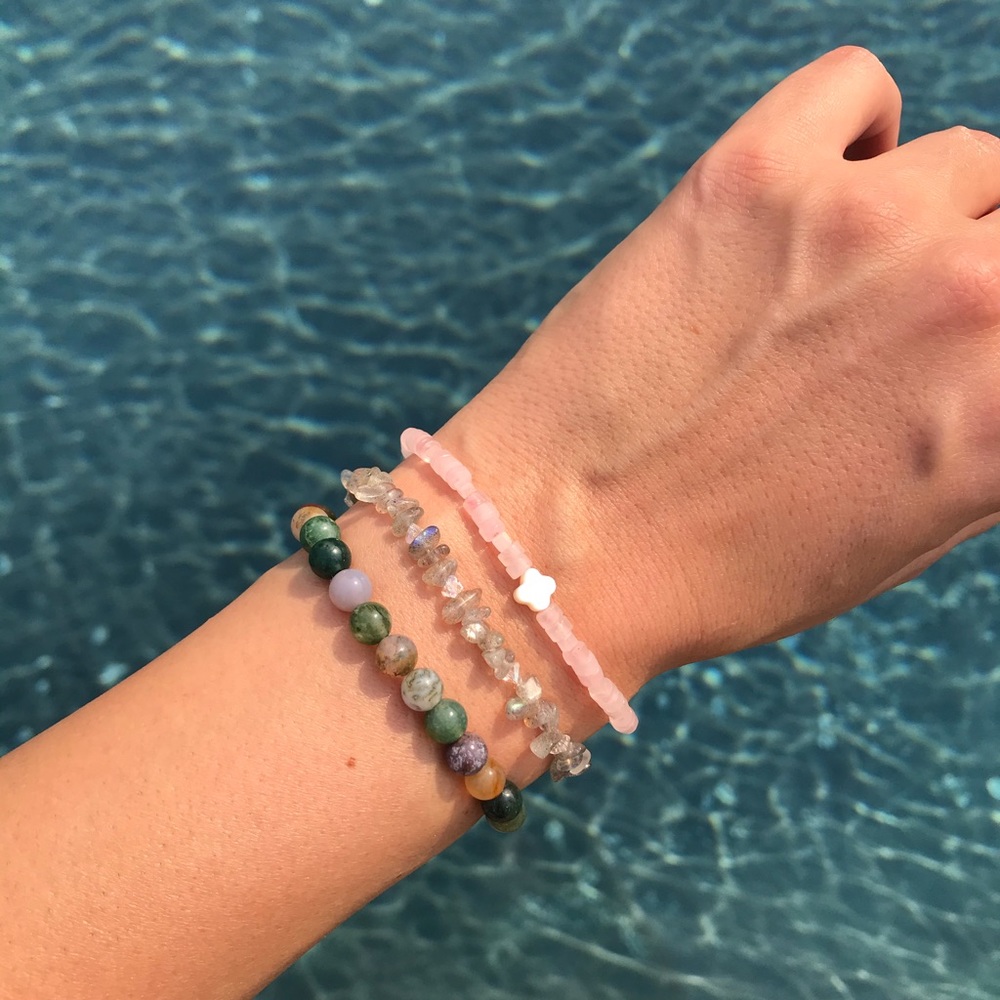 Rose Quartz, Labradorite & Indian Agate Bracelet